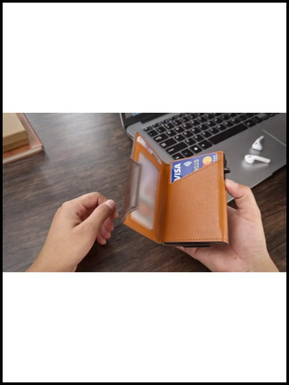 Men's Slim Leather Wallet with RFID Blocking & Money Clip, Pop-up Access
